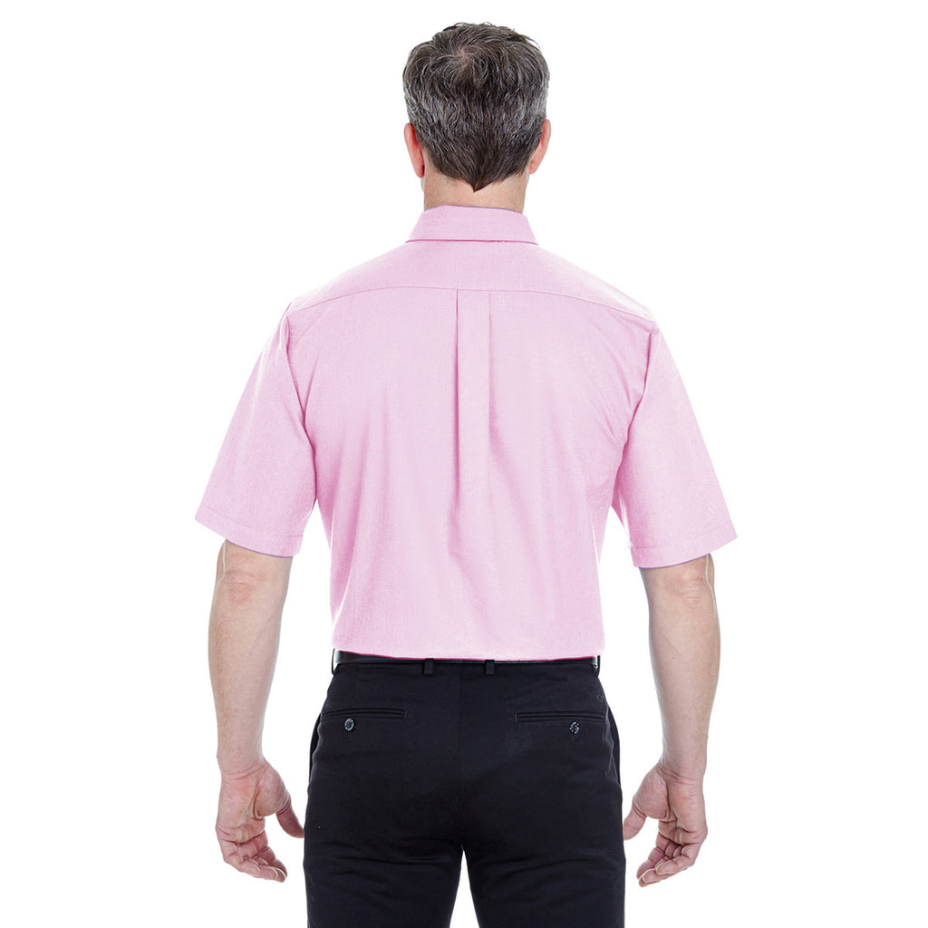 UltraClub Men's Pink Classic Wrinkle-Resistant Short-Sleeve Oxford