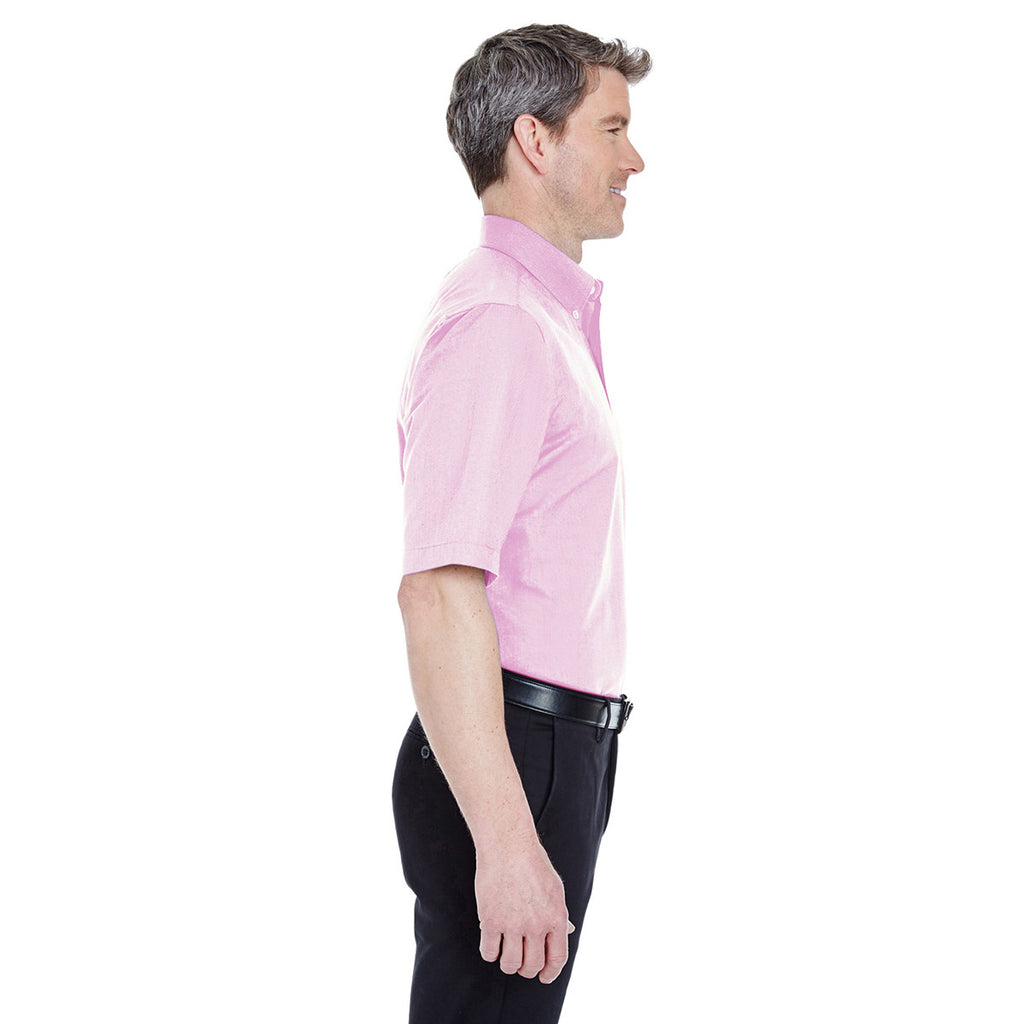 UltraClub Men's Pink Classic Wrinkle-Resistant Short-Sleeve Oxford