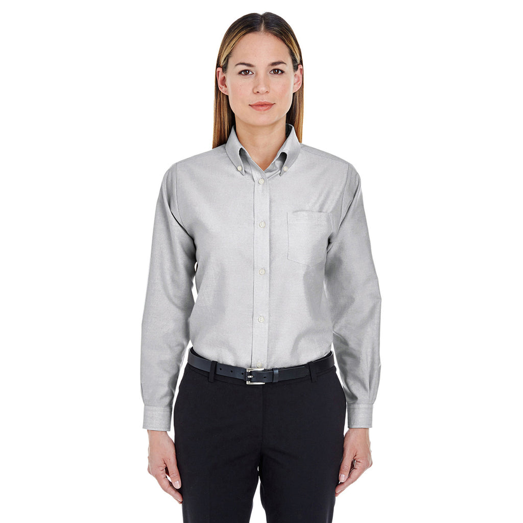 UltraClub Women's Charcoal Classic Wrinkle-Resistant Long-Sleeve Oxford