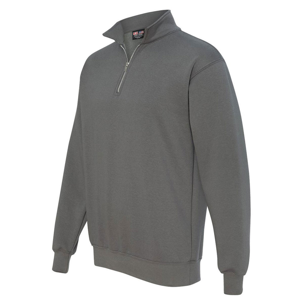 Bayside Men's Charcoal USA-Made Quarter Zip Pullover Sweatshirt