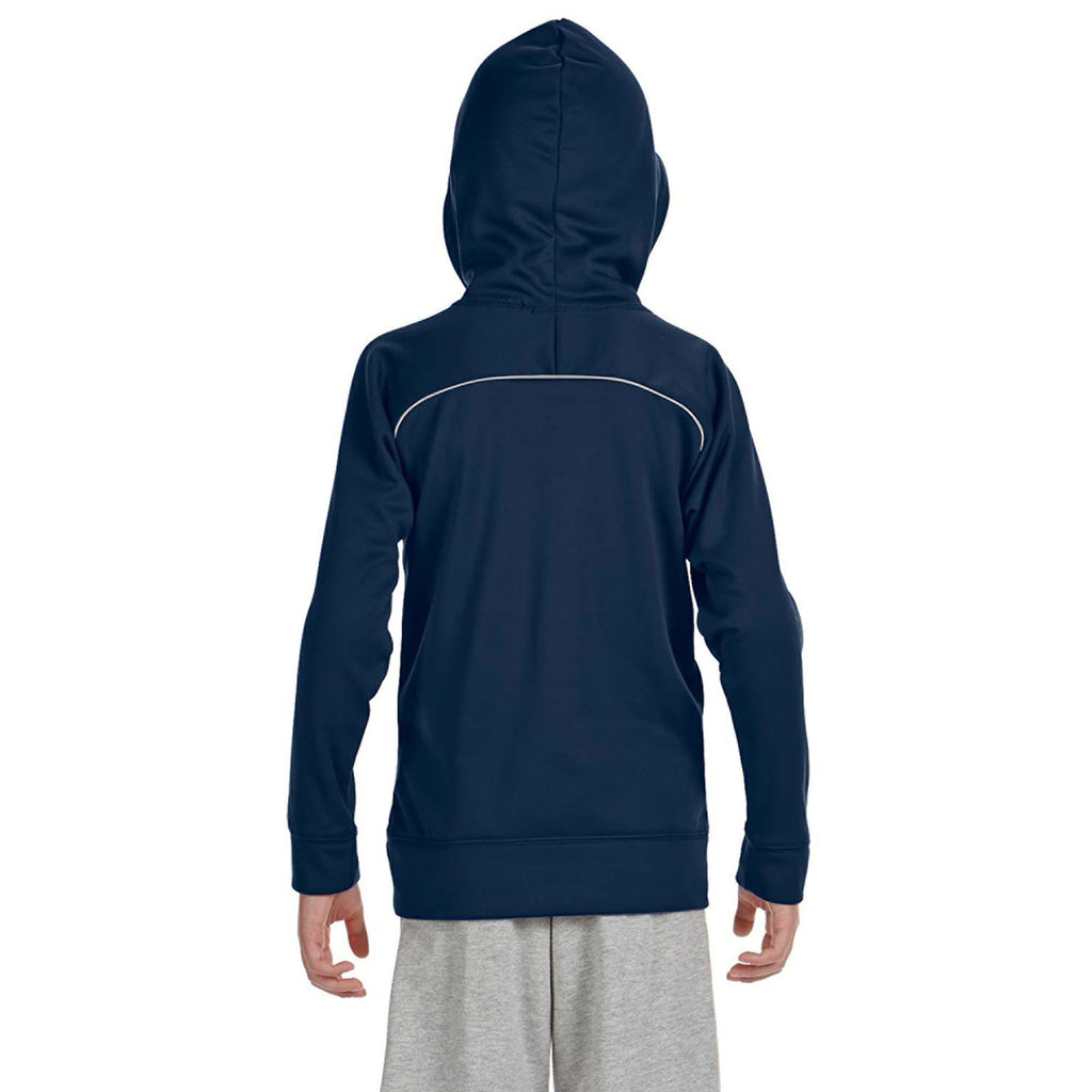 Russell Athletic Youth Navy/White Tech Fleece Pullover Hood