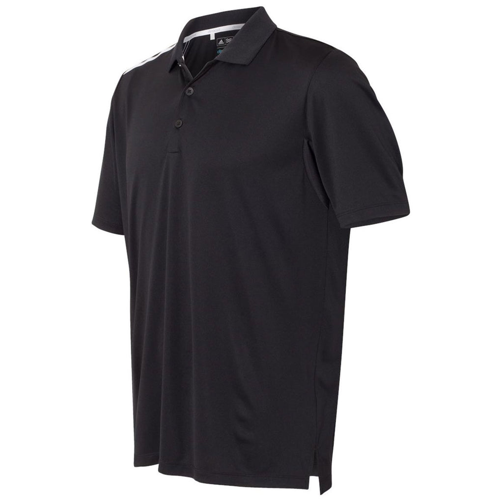 adidas Golf Men's Black/White/Mid Grey Climacool 3-Stripes Shoulder Polo