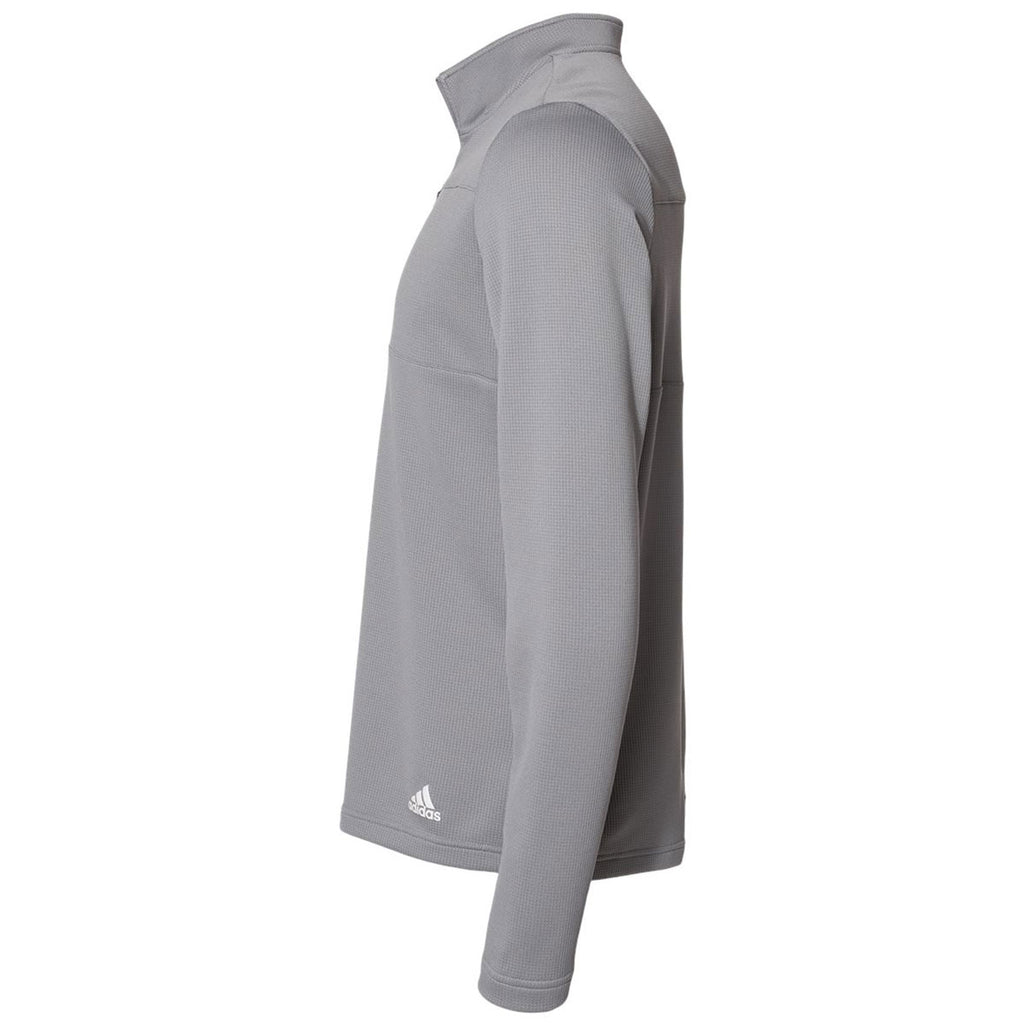 adidas Men's Grey Three/White 3-Stripes Double Knit Quarter-Zip Pullover