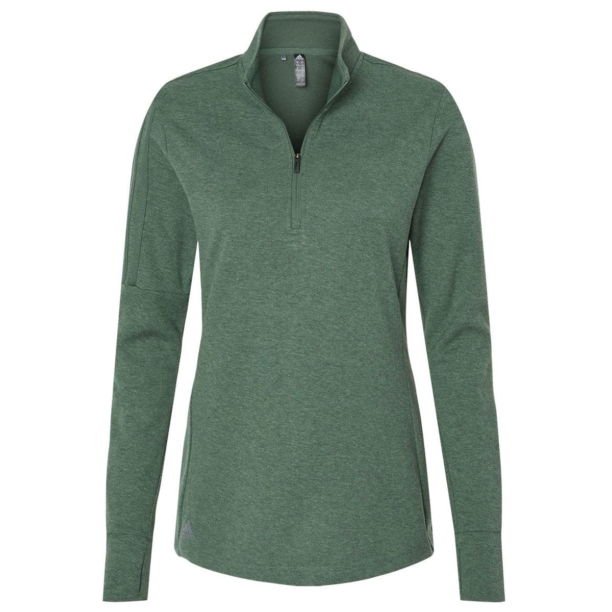 adidas Women's Green Oxide Melange 3-Stripes Quarter Zip Pullover