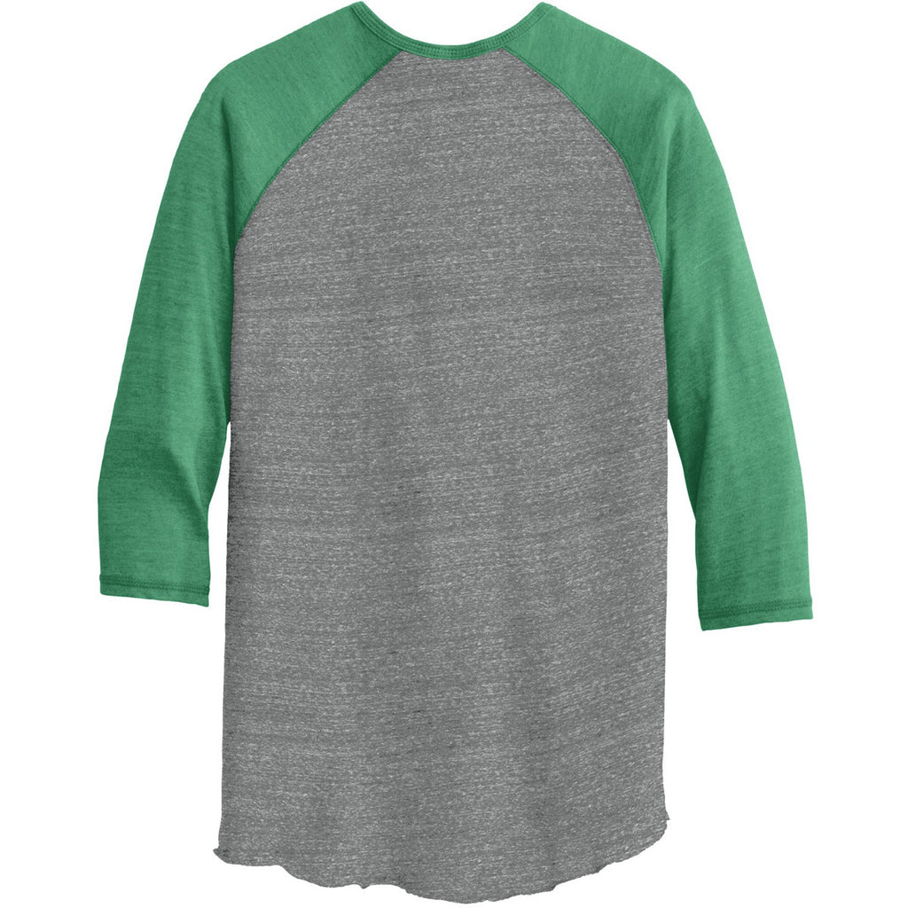 Alternative Apparel Men's Grey/True Green Eco-Jersey 3/4-Sleeve Raglan Henley