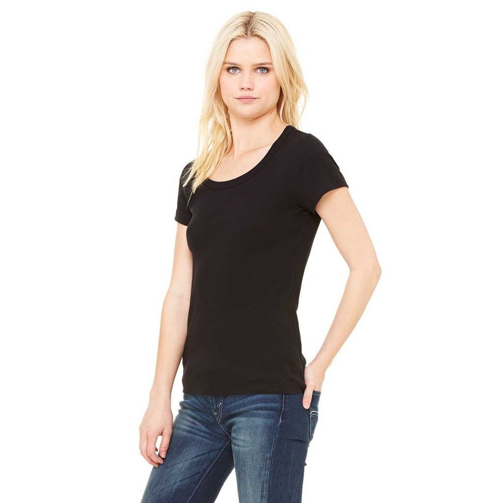 Bella + Canvas Women's Black Stretch Rib Short-Sleeve Scoop Neck T-Shirt