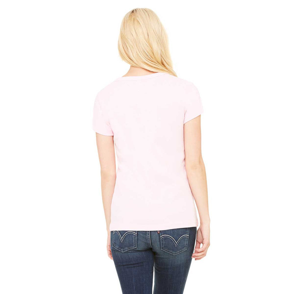 Bella + Canvas Women's Pink Stretch Rib Short-Sleeve Scoop Neck T-Shirt