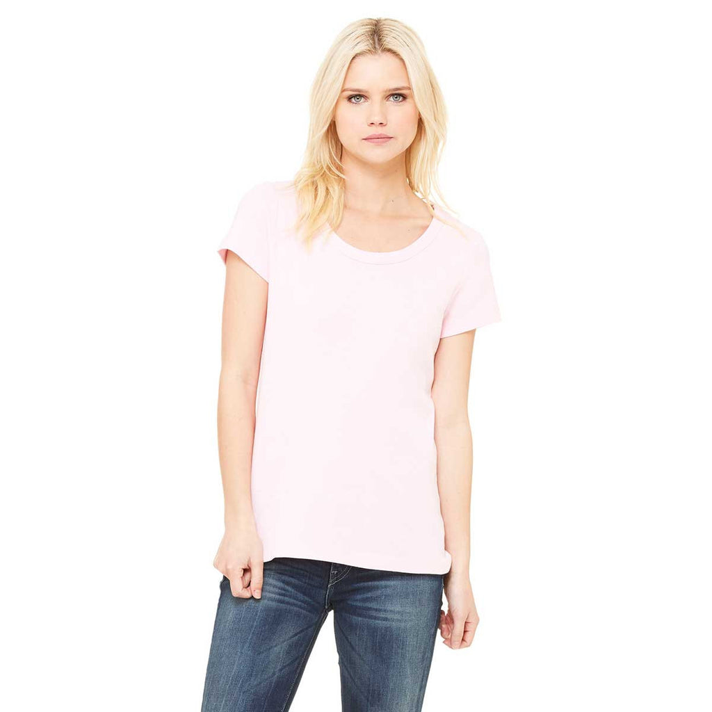 Bella + Canvas Women's Pink Stretch Rib Short-Sleeve Scoop Neck T-Shir