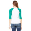 Bella + Canvas Women's White/Kelly Stretch Rib 3/4-Sleeve Contrast Raglan T-Shirt