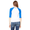 Bella + Canvas Women's White/True Royal Stretch Rib 3/4-Sleeve Contrast Raglan T-Shirt
