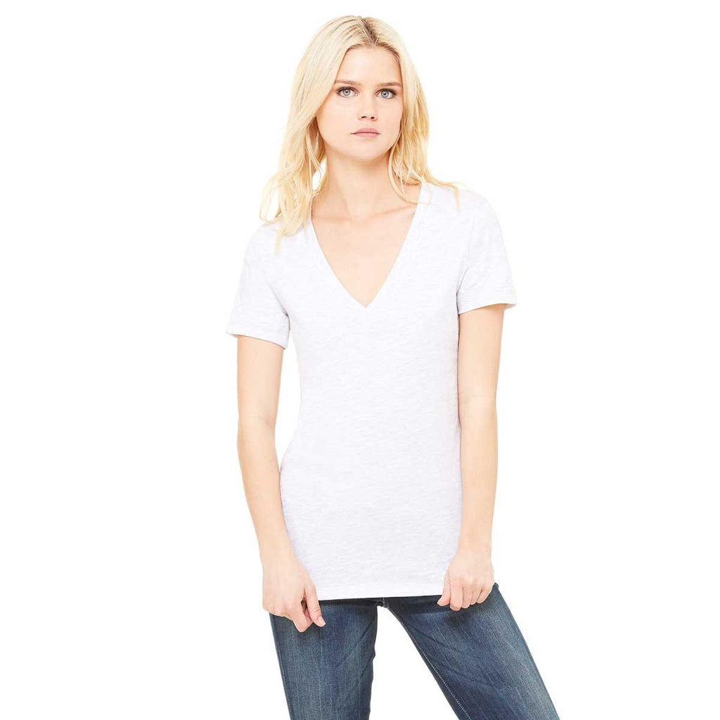 Bella + Canvas Women's Ash Jersey Short-Sleeve Deep V-Neck T-Shirt