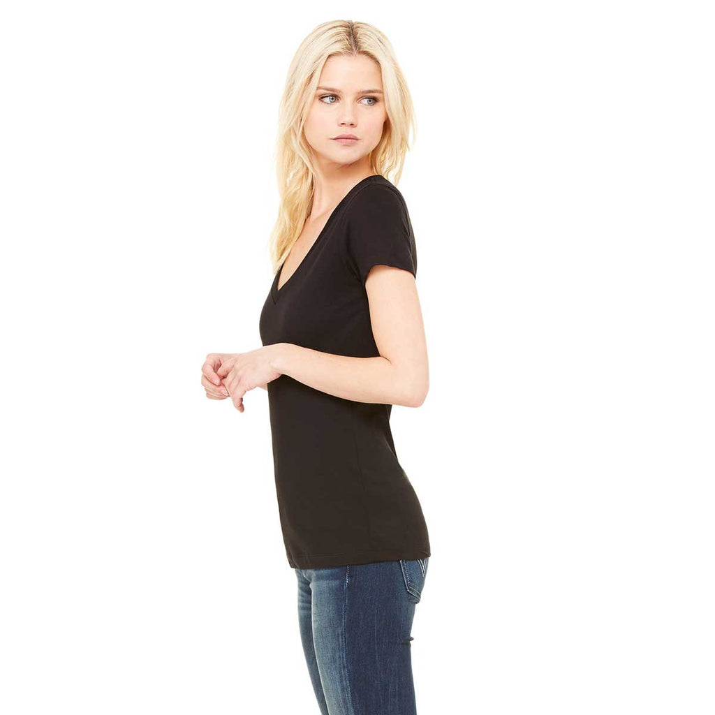 Bella + Canvas Women's Black Jersey Short-Sleeve Deep V-Neck T-Shirt