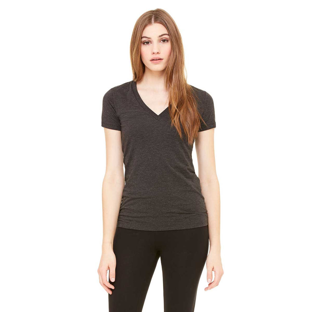 Bella + Canvas Women's Dark Grey Heather Jersey Short-Sleeve Deep V-Ne