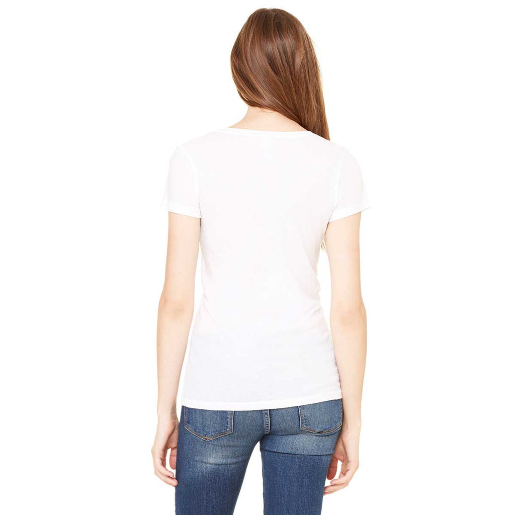 Bella + Canvas Women's White Tissue Jersey Short-Sleeve Deep V-Neck T-Shirt