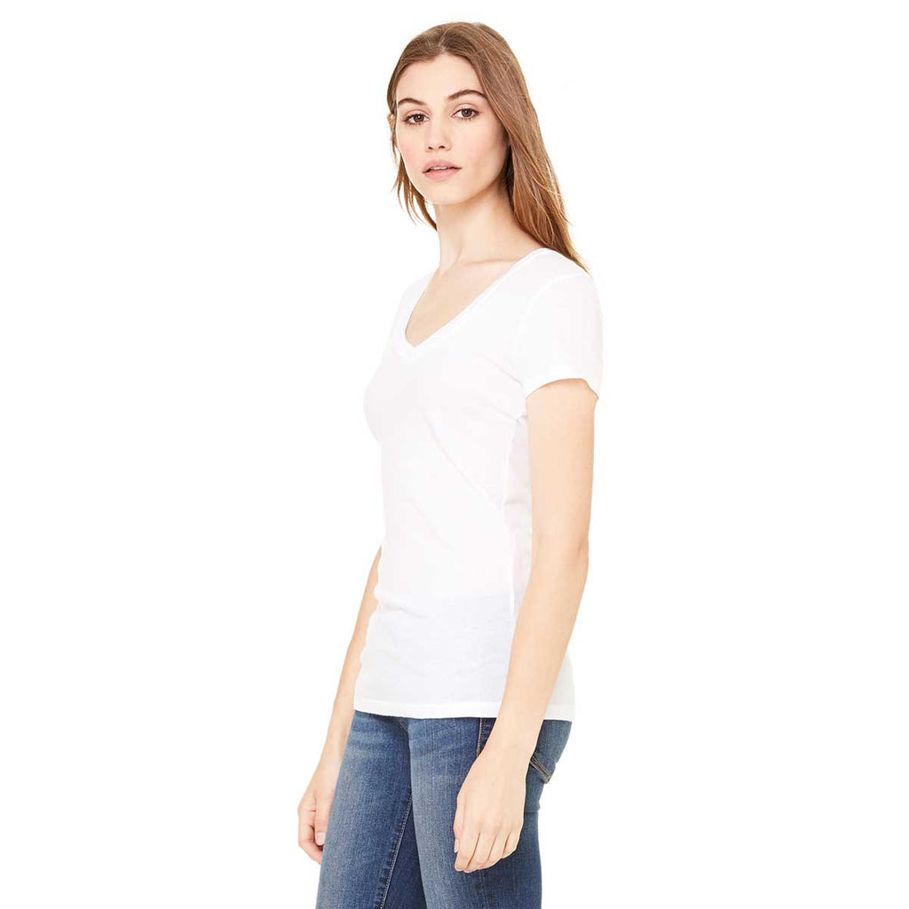 Bella + Canvas Women's White Tissue Jersey Short-Sleeve Deep V-Neck T-Shirt