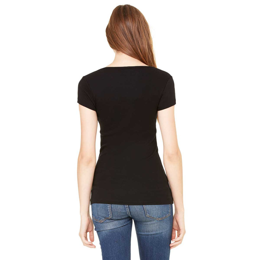 Bella + Canvas Women's Black Sheer Mini Rib Short-Sleeve Scoop Neck T-Shirt