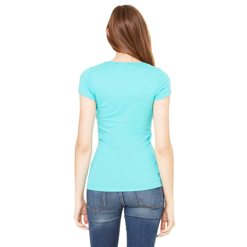 Bella + Canvas Women's Teal Sheer Mini Rib Short-Sleeve Scoop Neck T-Shirt