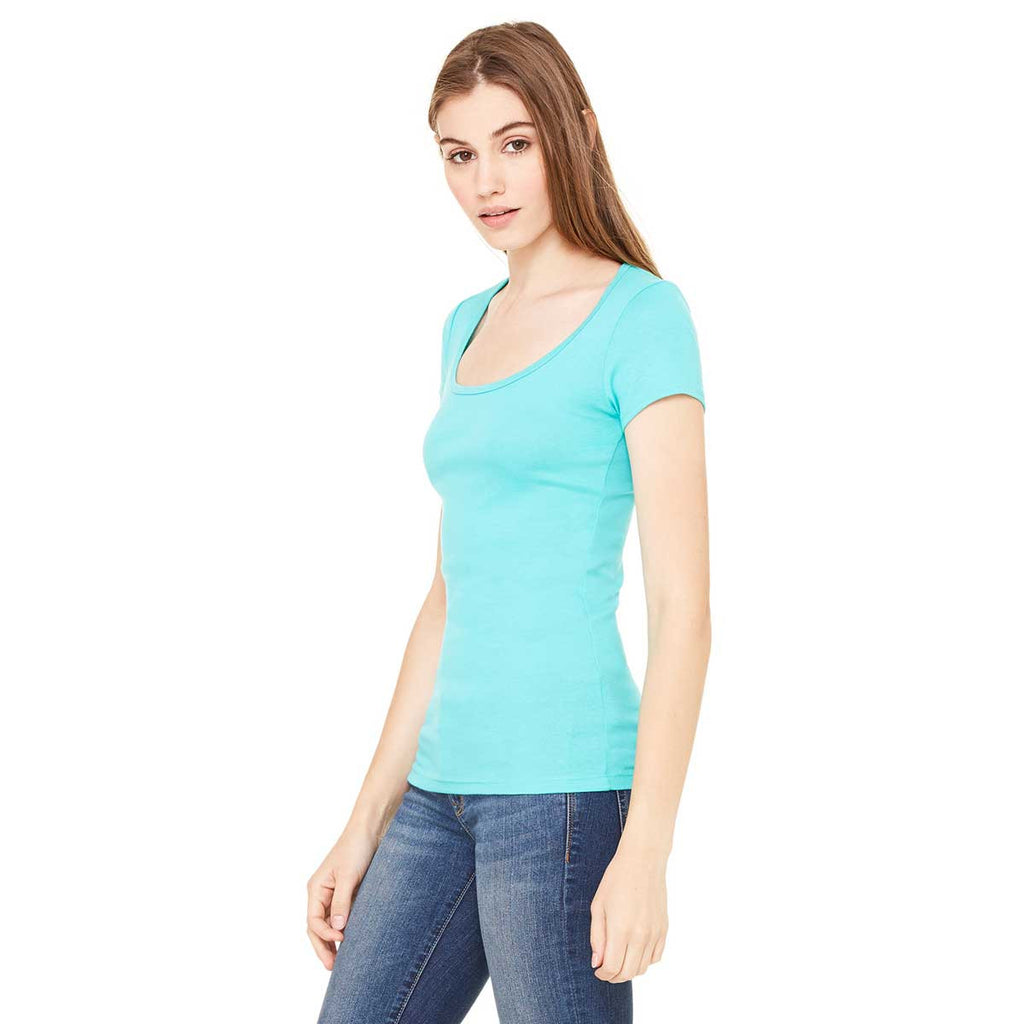 Bella + Canvas Women's Teal Sheer Mini Rib Short-Sleeve Scoop Neck T-Shirt