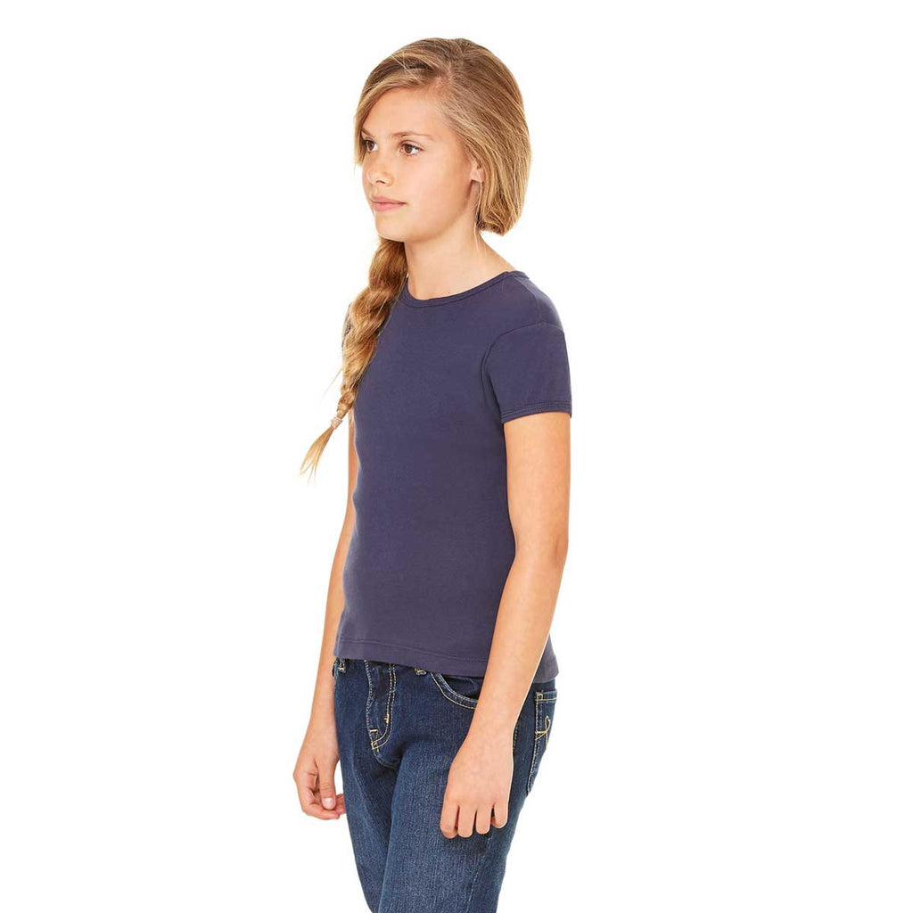 Bella + Canvas Girl's Navy Stretch Rib Short-Sleeve T-Shirt