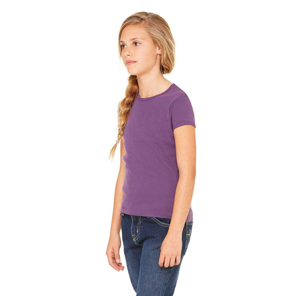 Bella + Canvas Girl's Purple Stretch Rib Short-Sleeve T-Shirt