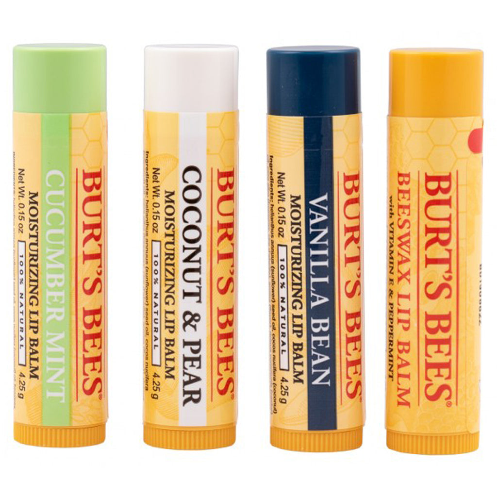 Burts Bees Fresh Set of 4 Lip Balms + Eva Biodegradable Pouch