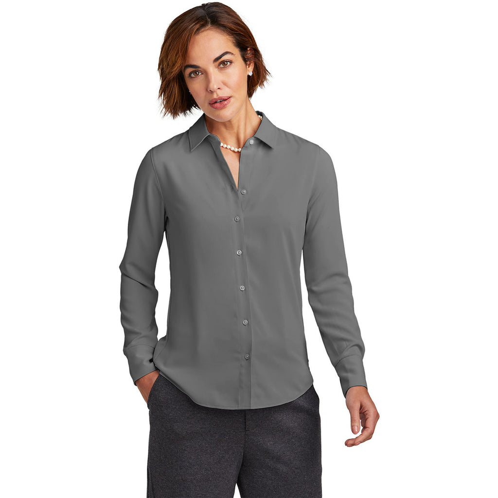 Brooks Brothers Women's Shadow Grey Full-Button Satin Blouse