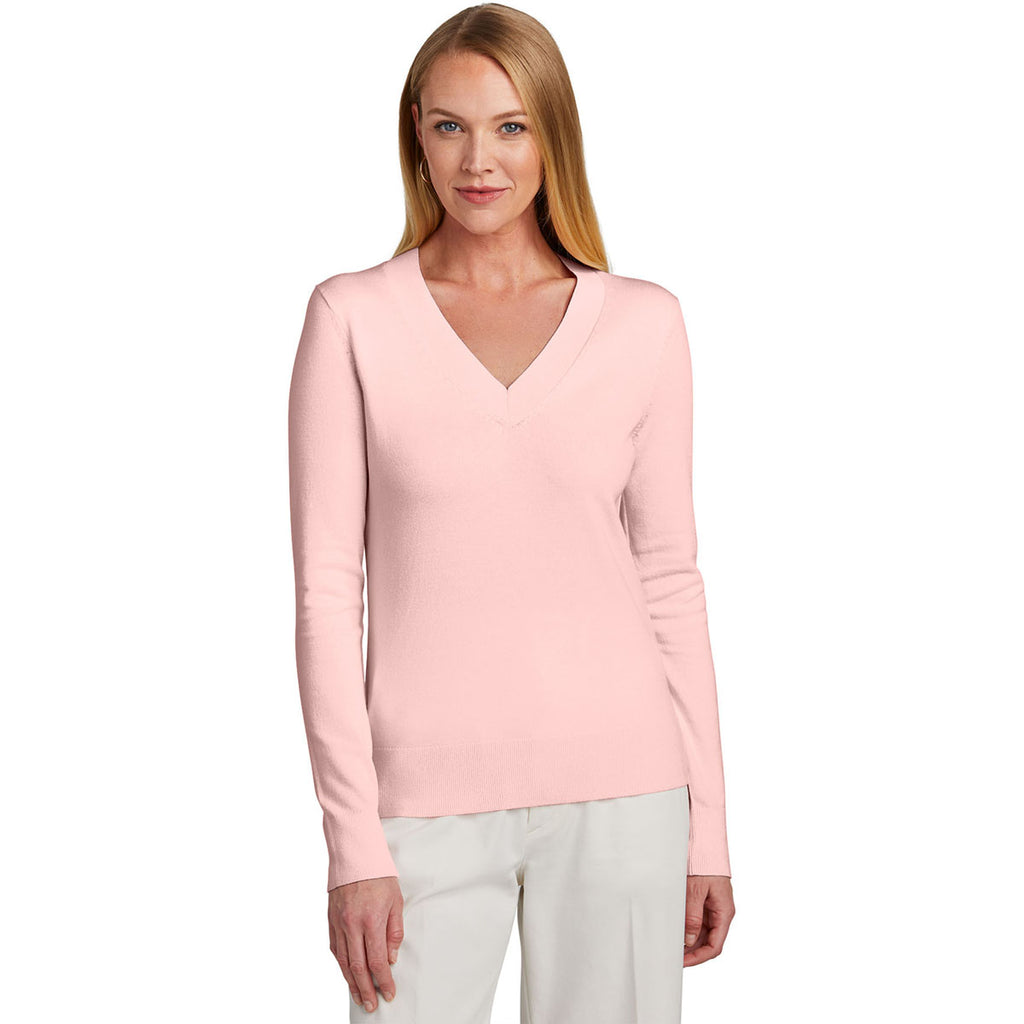 Brooks Brothers Women's Pearl Pink Cotton Stretch V-Neck Sweater