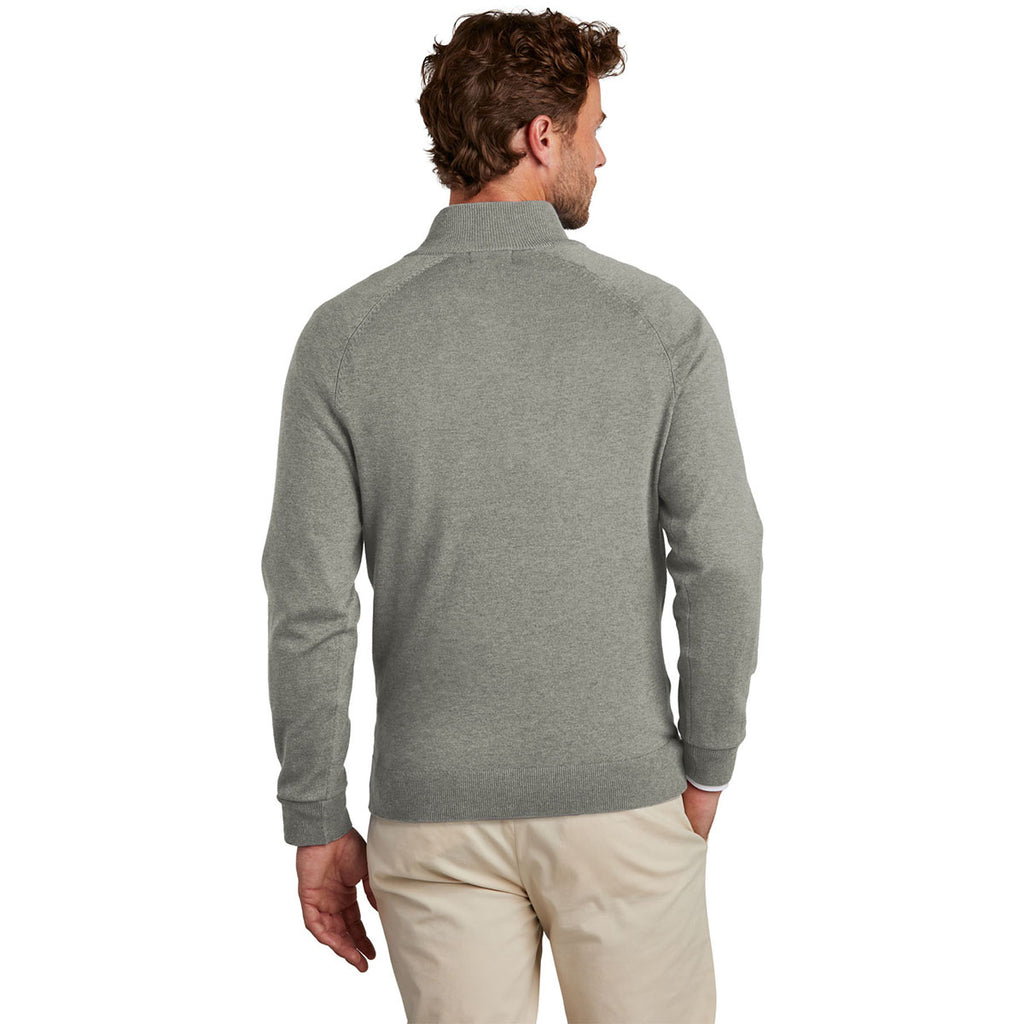 Brooks Brothers Men's Light Shadow Grey Heather Cotton Stretch Quarter Zip Sweater