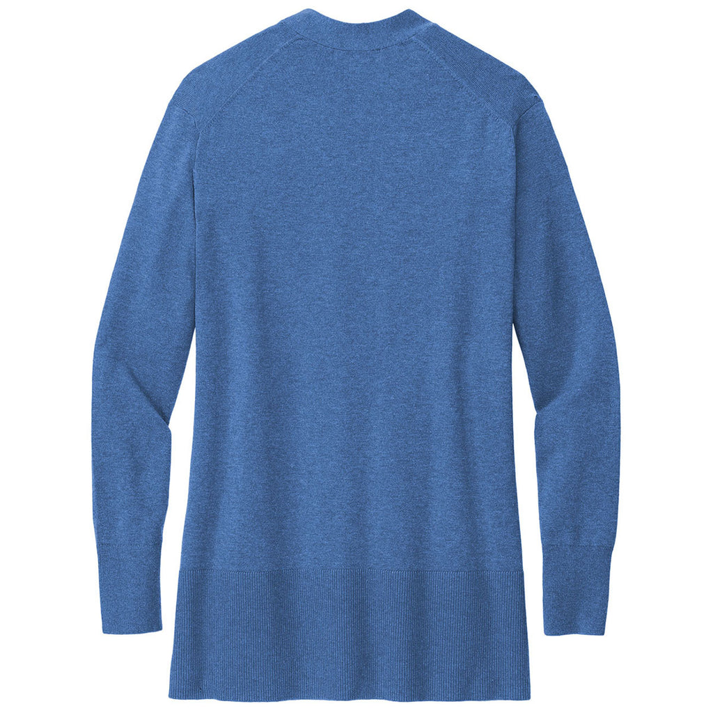 Brooks Brothers Women's Charter Blue Heather Cotton Stretch Long Cardigan Sweater