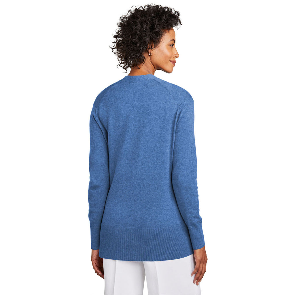 Brooks Brothers Women's Charter Blue Heather Cotton Stretch Long Cardigan Sweater