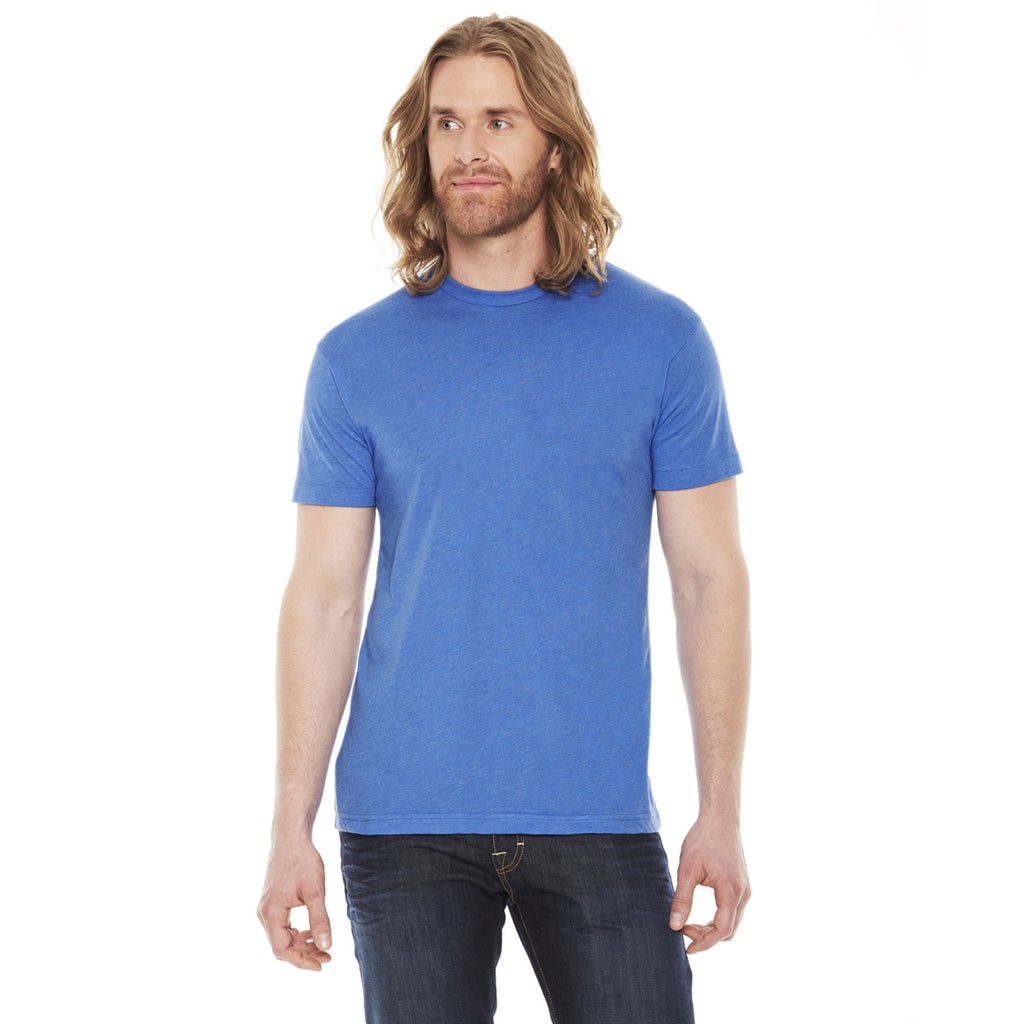 American Apparel Unisex Heather Lake Blue Poly-Cotton Short Sleeve Crewneck T-Shirt
