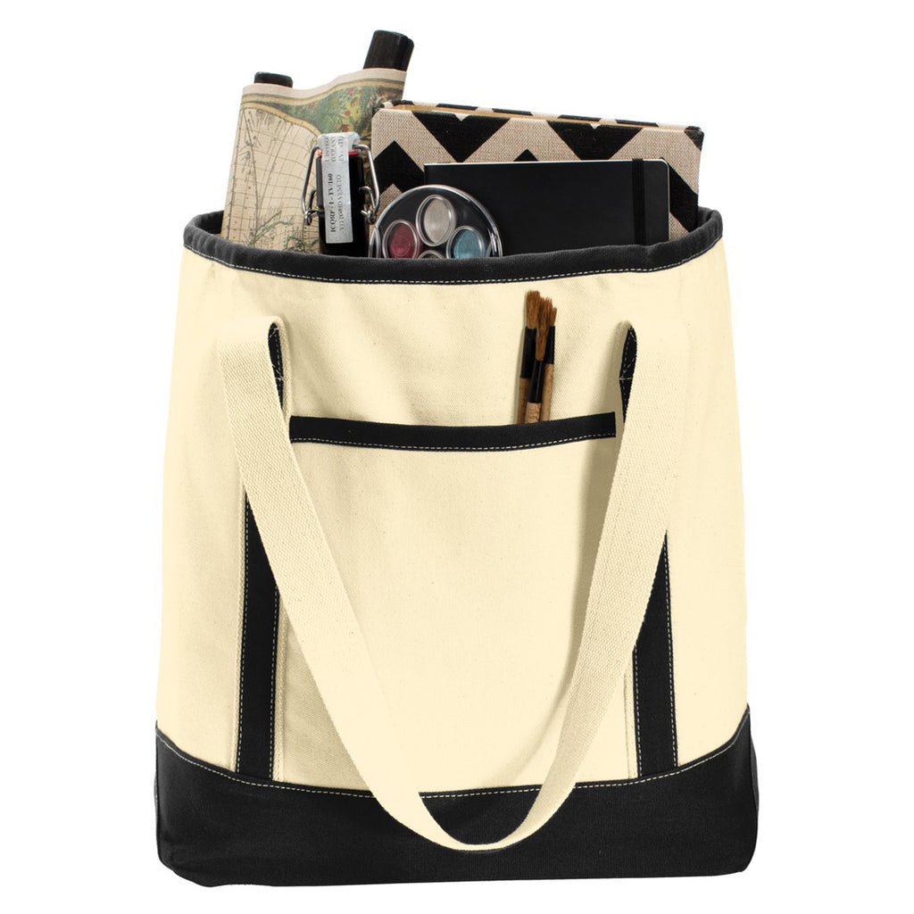 Port Authority Natural/Black Large Cotton Canvas Tote