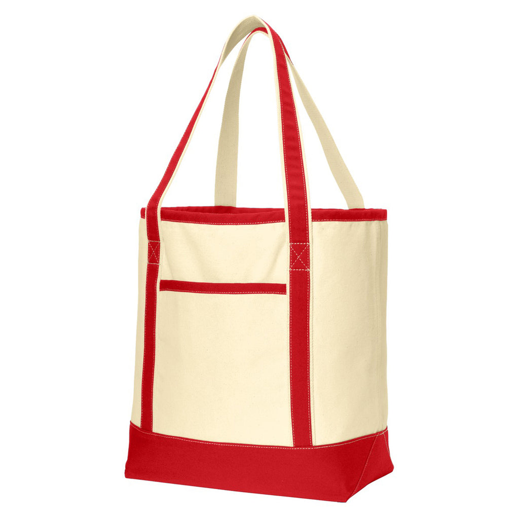 Port Authority Natural/Red Large Cotton Canvas Boat Tote