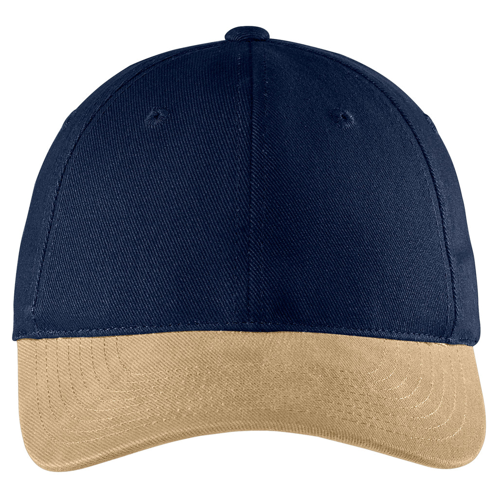 Port Authority Navy/Khaki Two-Tone Brushed Twill Cap
