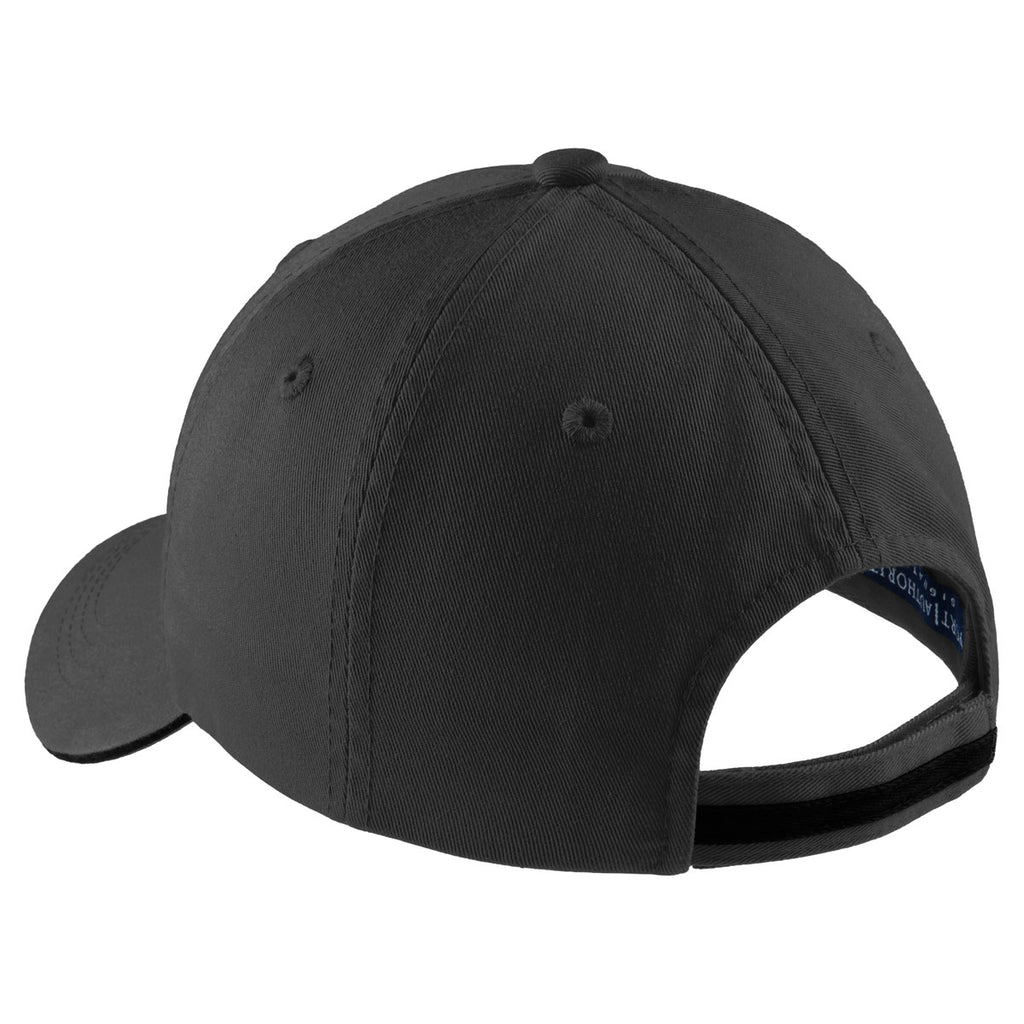 Port Authority Charcoal/Black Sandwich Bill Cap with Striped Closure