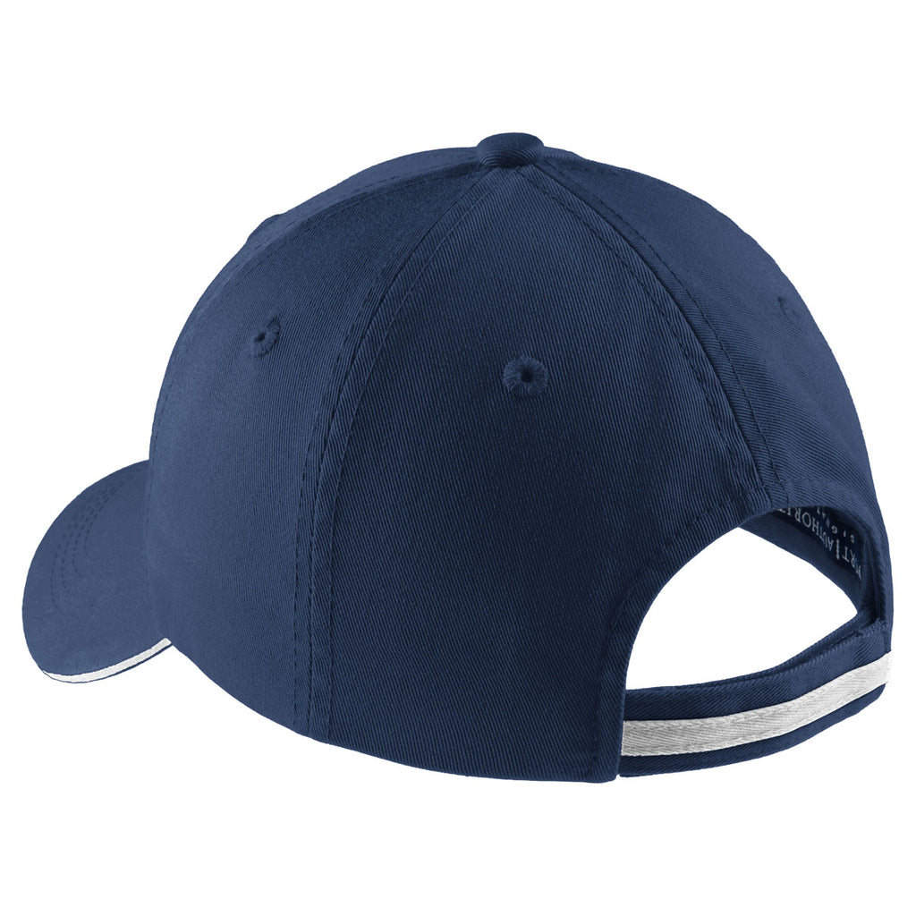 Port Authority Ensign Blue/White Sandwich Bill Cap with Striped Closure