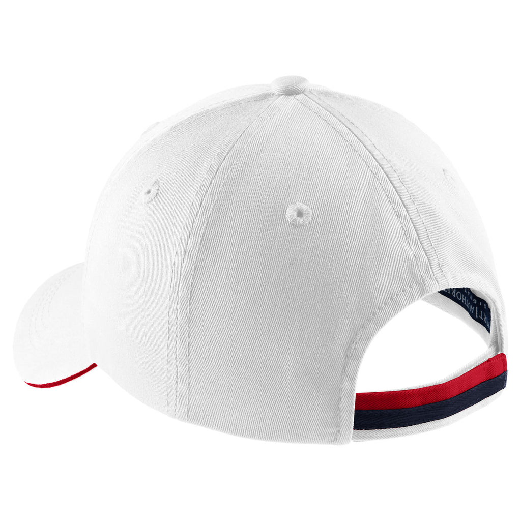 Port Authority White/Classic Navy/Red Sandwich Bill Cap with Striped Closure
