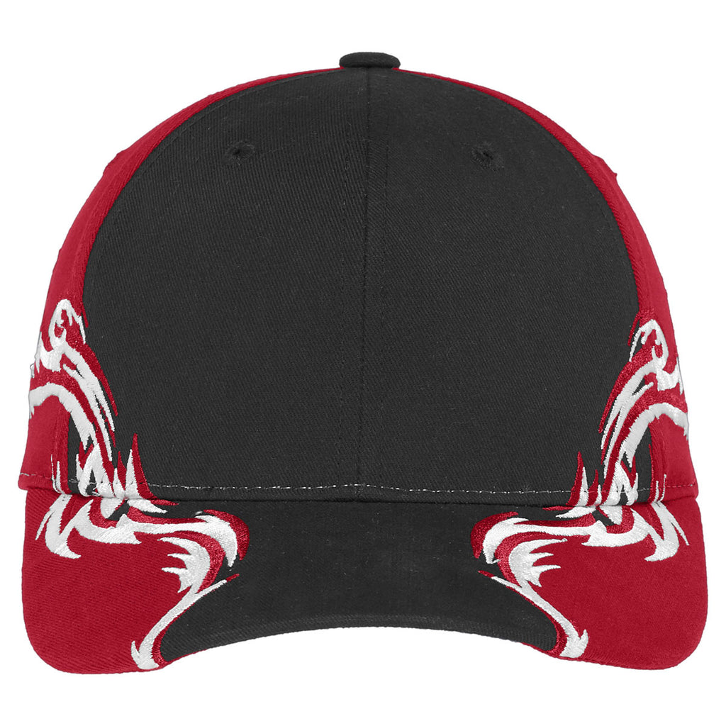 Port Authority Black/Red/White Colorblock Racing Cap with Flames