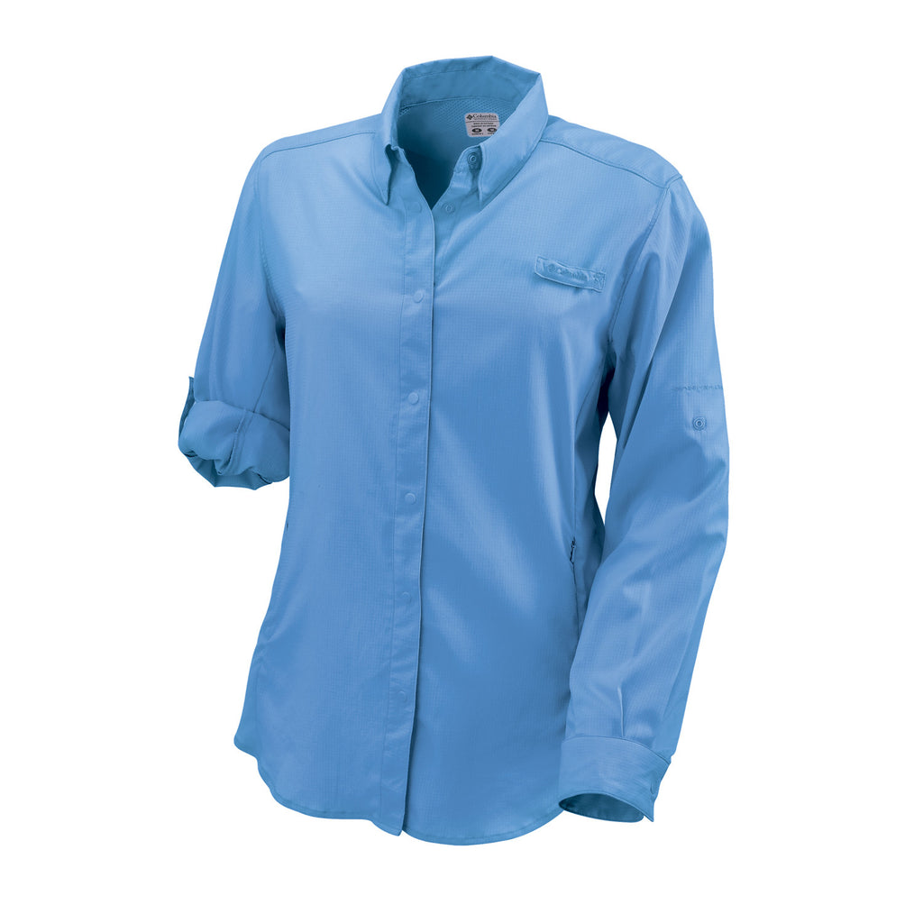 Columbia Women's PFG Tamiami II Long Sleeve Shirt, White Cap Blue / 2x