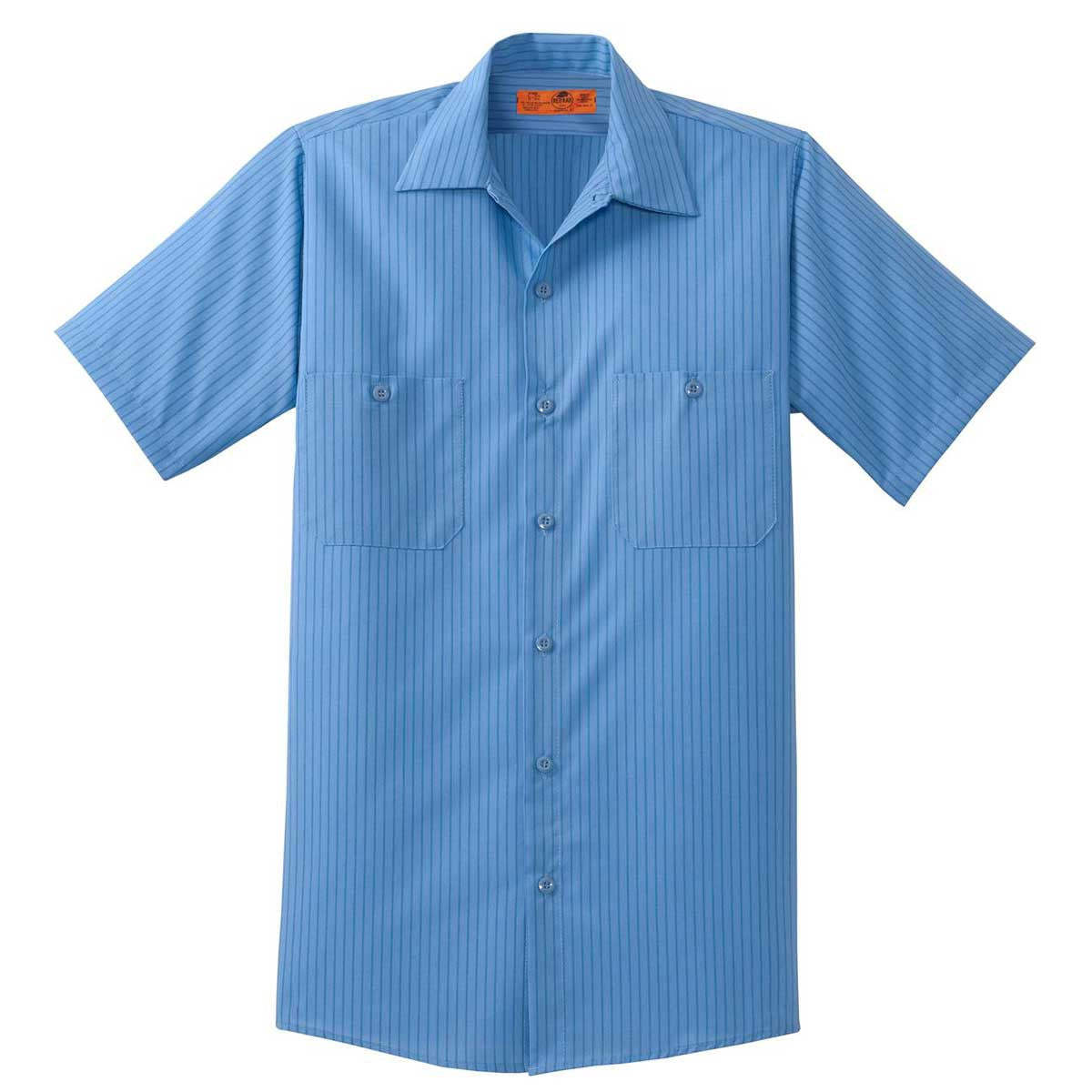 Red Kap Men's Petrol Blue/Navy Short Sleeve Striped Industrial Work Sh