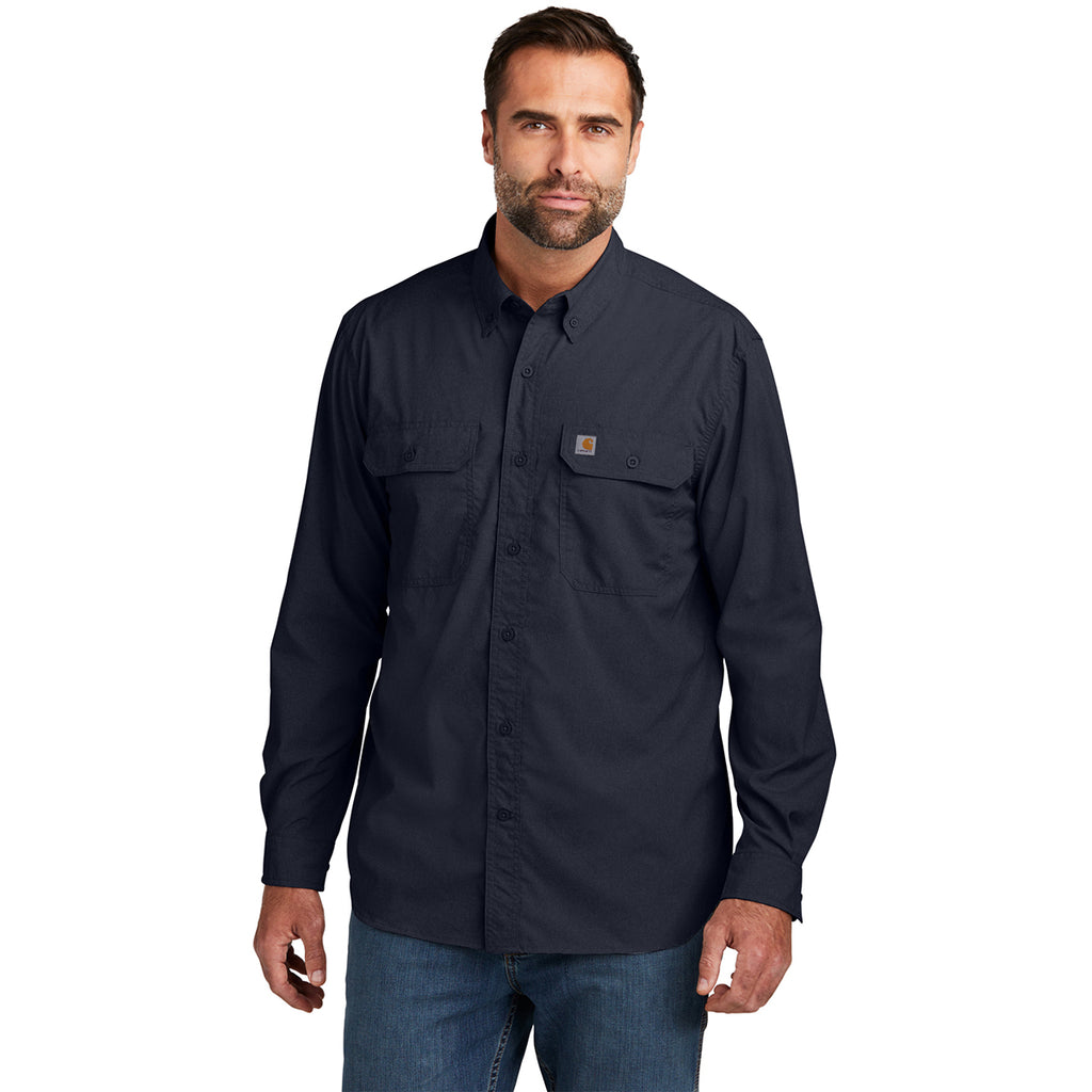 Carhartt Men's Navy Force Solid Long Sleeve Shirt