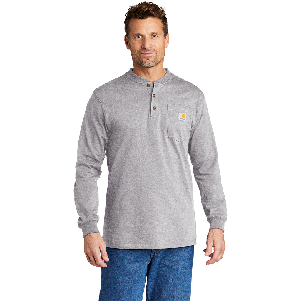 Carhartt Men's Heather Grey Long Sleeve Henley T-Shirt