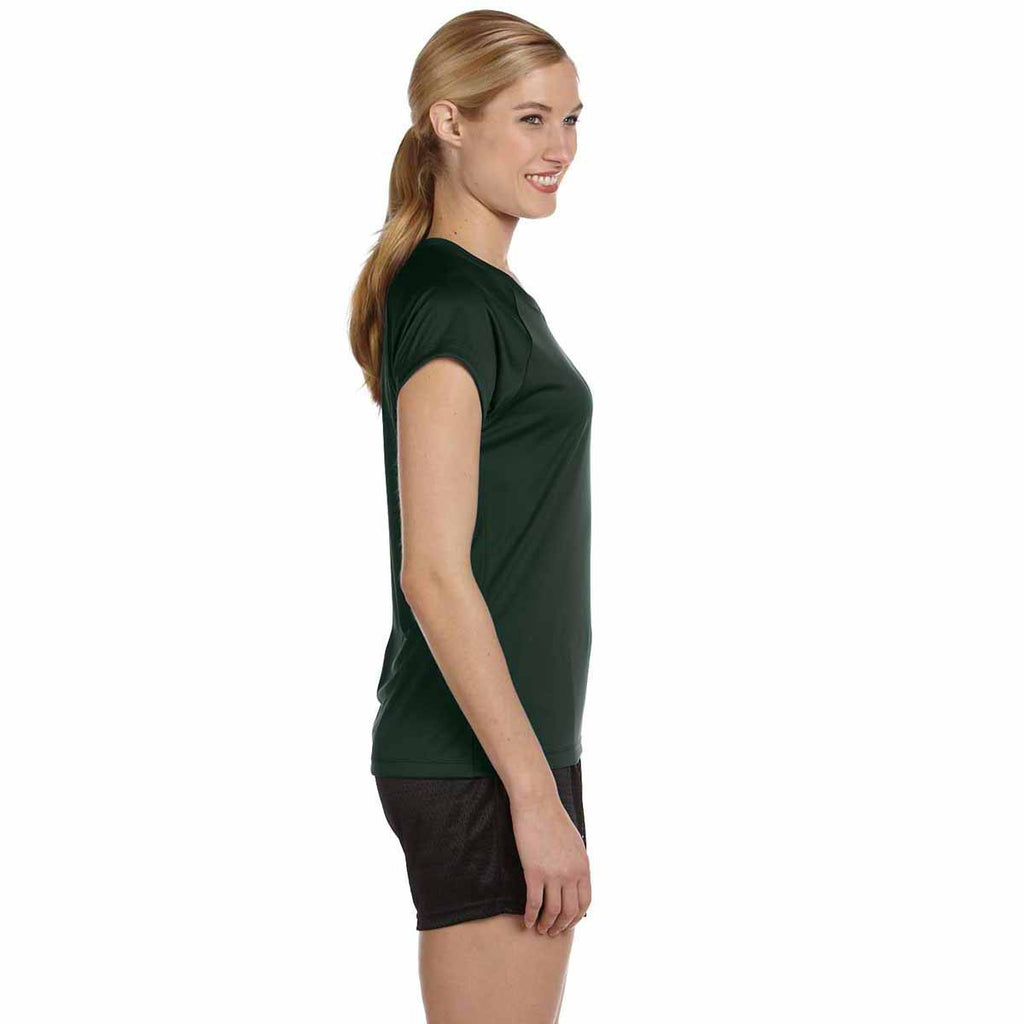 Champion Women's Dark Green Double Dry 4.1-Ounce V-Neck T-Shirt