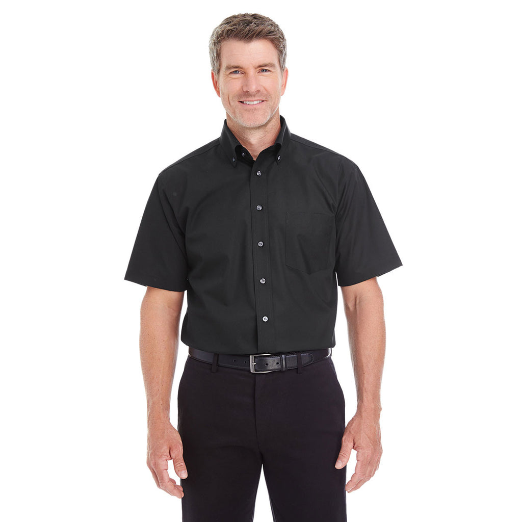 Devon & Jones Men's Black Crown Collection Solid Broadcloth Short-Sleeve Shirt
