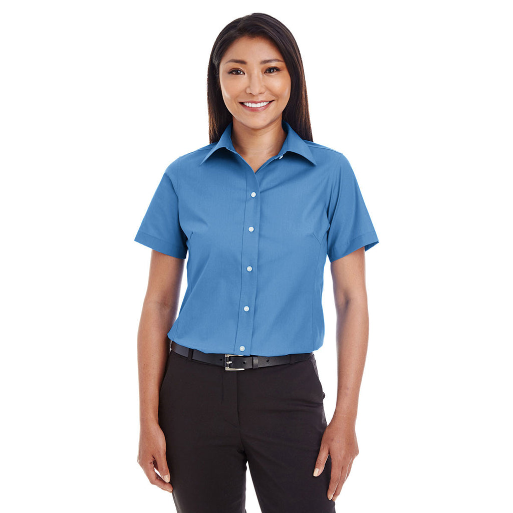 Devon & Jones Women's French Blue Crown Collection Solid Broadcloth Short-Sleeve Shirt