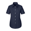 Devon & Jones Women's Navy Crown Collection Solid Broadcloth Short-Sleeve Shirt