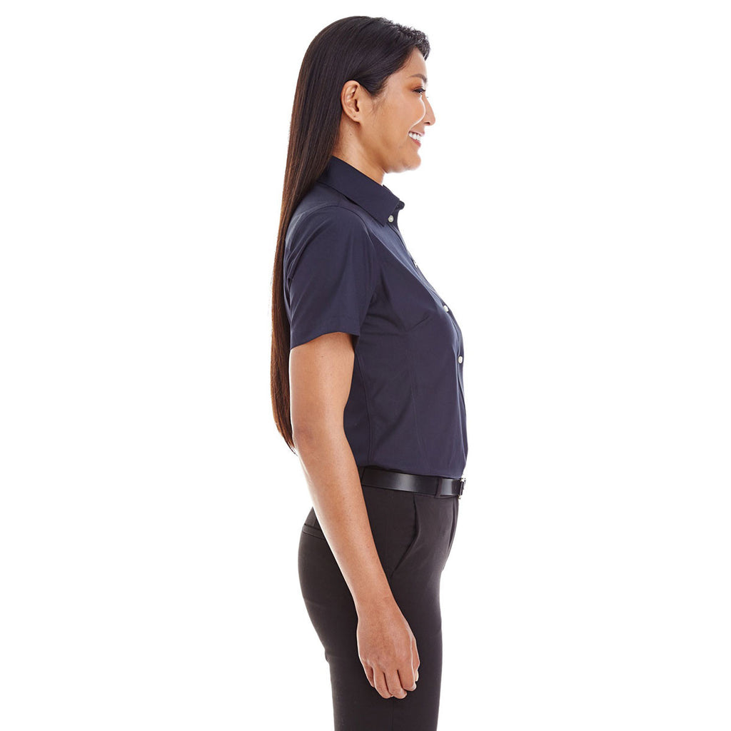 Devon & Jones Women's Navy Crown Collection Solid Broadcloth Short-Sleeve Shirt