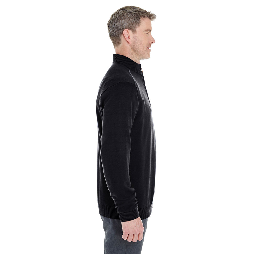 Devon & Jones Men's Black/Graphite Manchester Fully-Fashioned Quarter-zip Sweater