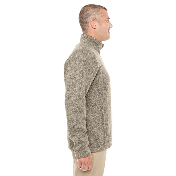 Devon & Jones Men's Khaki Heather Bristol Full-Zip Sweater Fleece Jack