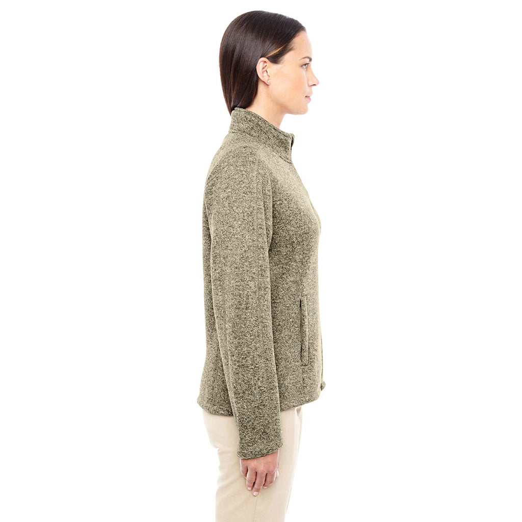 Devon & Jones Women's Khaki Heather Bristol Full-Zip Sweater Fleece Jacket